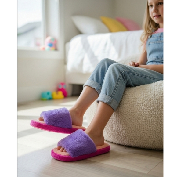 Steve Madden ✦ Frillz Slippers ✦ Faux Fur Colorblock w/ Open Toe Cozy Grip Sole - Picture 4 of 16